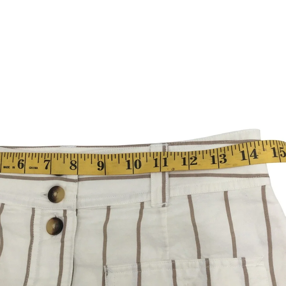 Vineyard Vines Striped Button Front Linen Blend‎ Mini Skirt White Tan XS